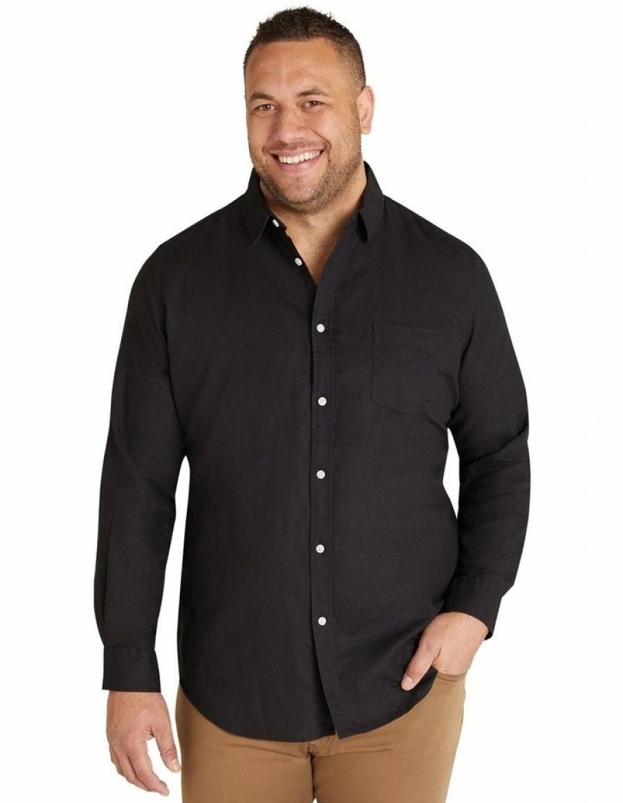 Big & Tall * | Johnny Bigg Classical Anders Linen Blend Shirt In Black