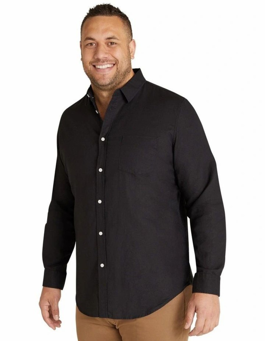 Big & Tall * | Johnny Bigg Classical Anders Linen Blend Shirt In Black