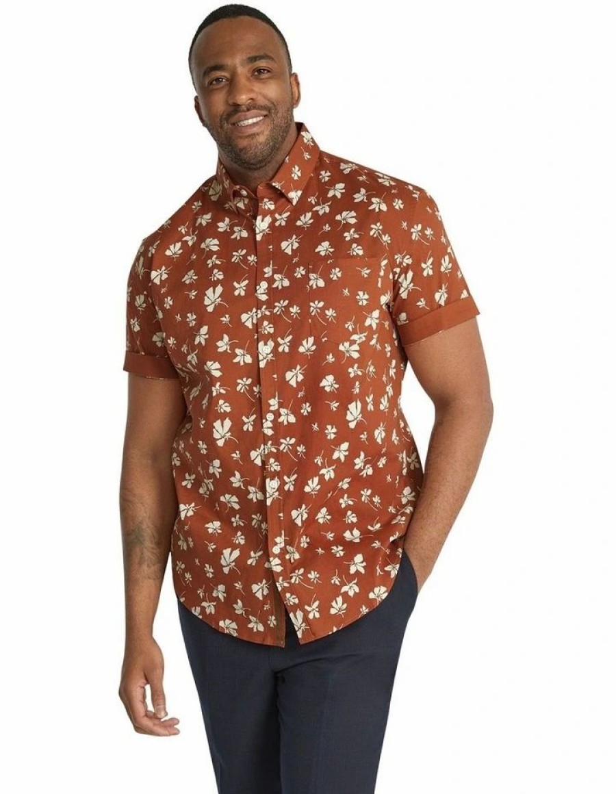 Big & Tall * | Johnny Bigg New Tyler Floral Stretch Shirt In Brown Rust