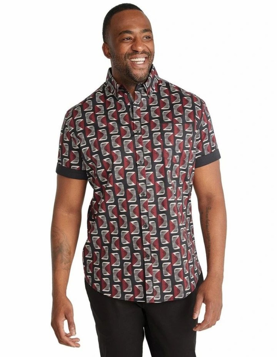 Big & Tall * | Johnny Bigg Official Reid Print Shirt In Red Burgundy