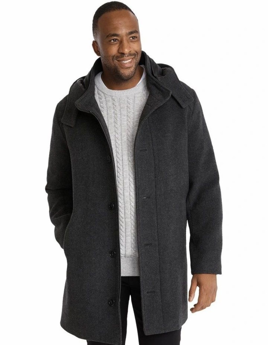 Big & Tall * | Johnny Bigg Premium Evans Hood Overcoat In Charcoal