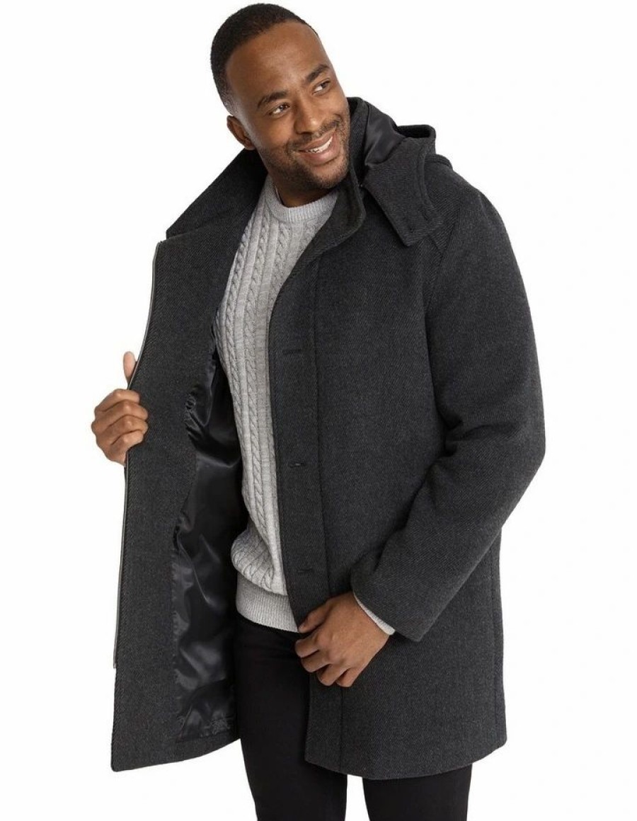 Big & Tall * | Johnny Bigg Premium Evans Hood Overcoat In Charcoal