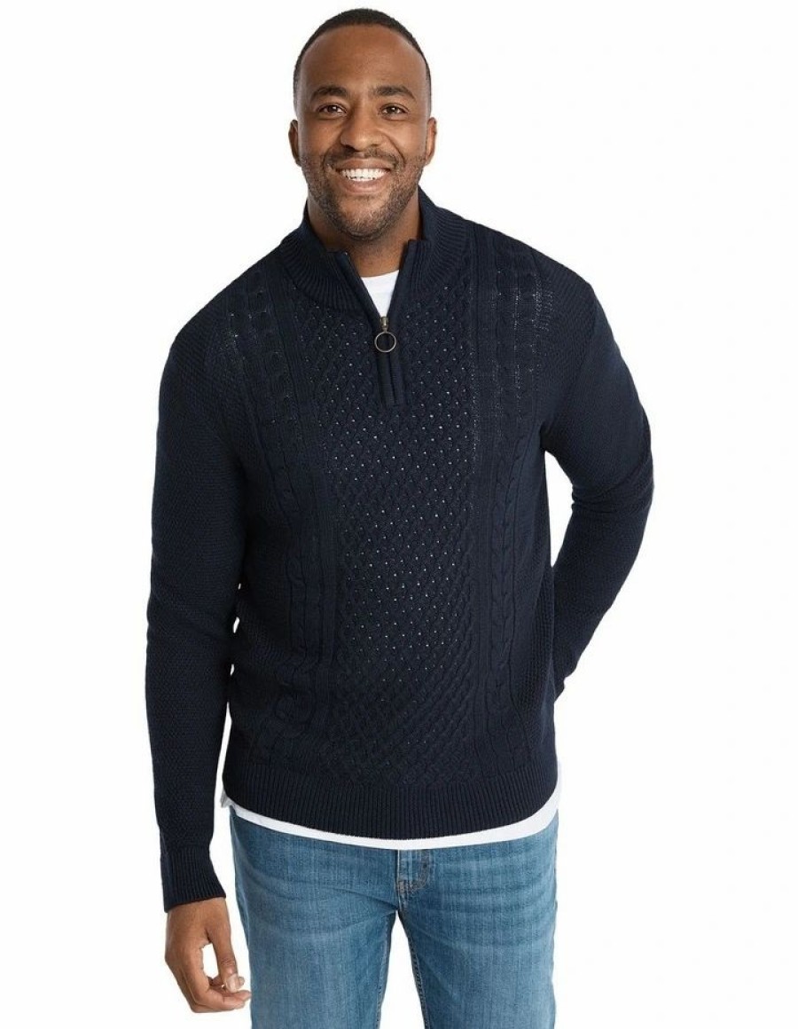 Big & Tall * | Johnny Bigg Hot Sell Gibson Cable Half Zip Sweater In Navy