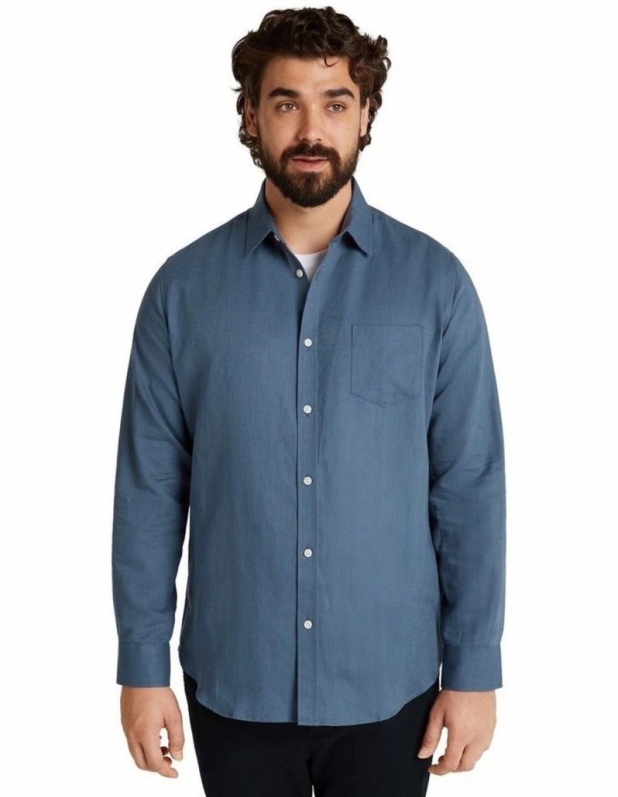 Big & Tall * | Johnny Bigg Cheaper Anders Linen Shirt In Pacific Blue Azure