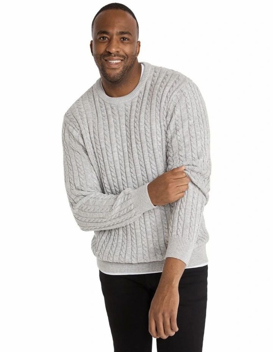 Big & Tall * | Johnny Bigg Premium Rudy Cable Sweater In Grey Grey Marle