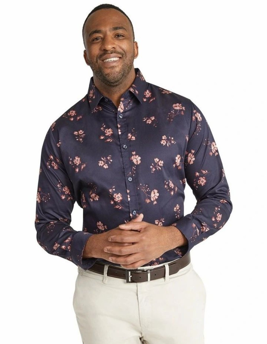 Big & Tall * | Johnny Bigg Best Quality Clayton Floral Print Shirt In Blue Ink