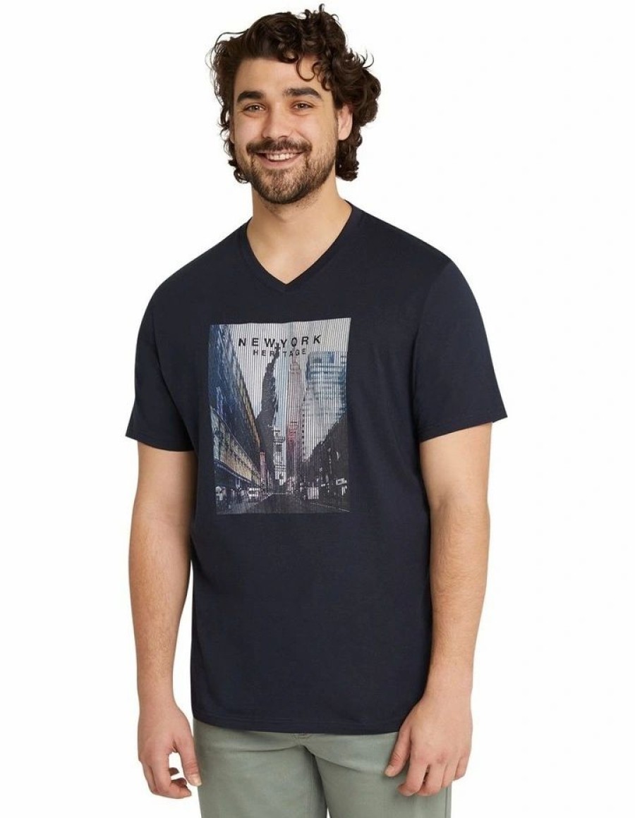 Clothing * | Johnny Bigg New Threads New York Heritage V-Neck Tee In Navy