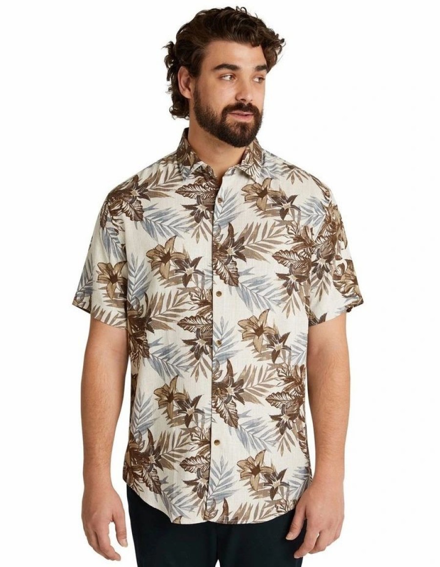 Big & Tall * | Johnny Bigg New Threads Hutton Hibiscus Print Shirt In Beige Natural