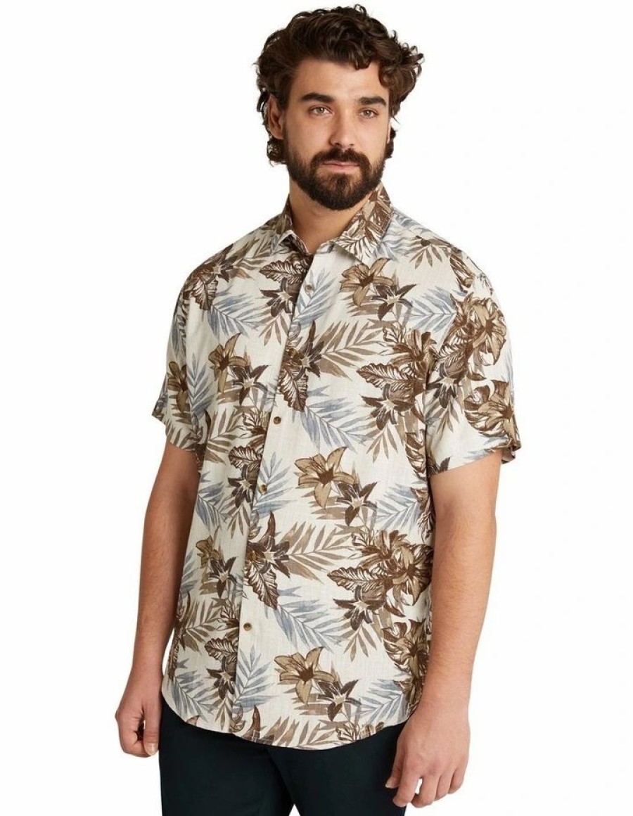 Big & Tall * | Johnny Bigg New Threads Hutton Hibiscus Print Shirt In Beige Natural