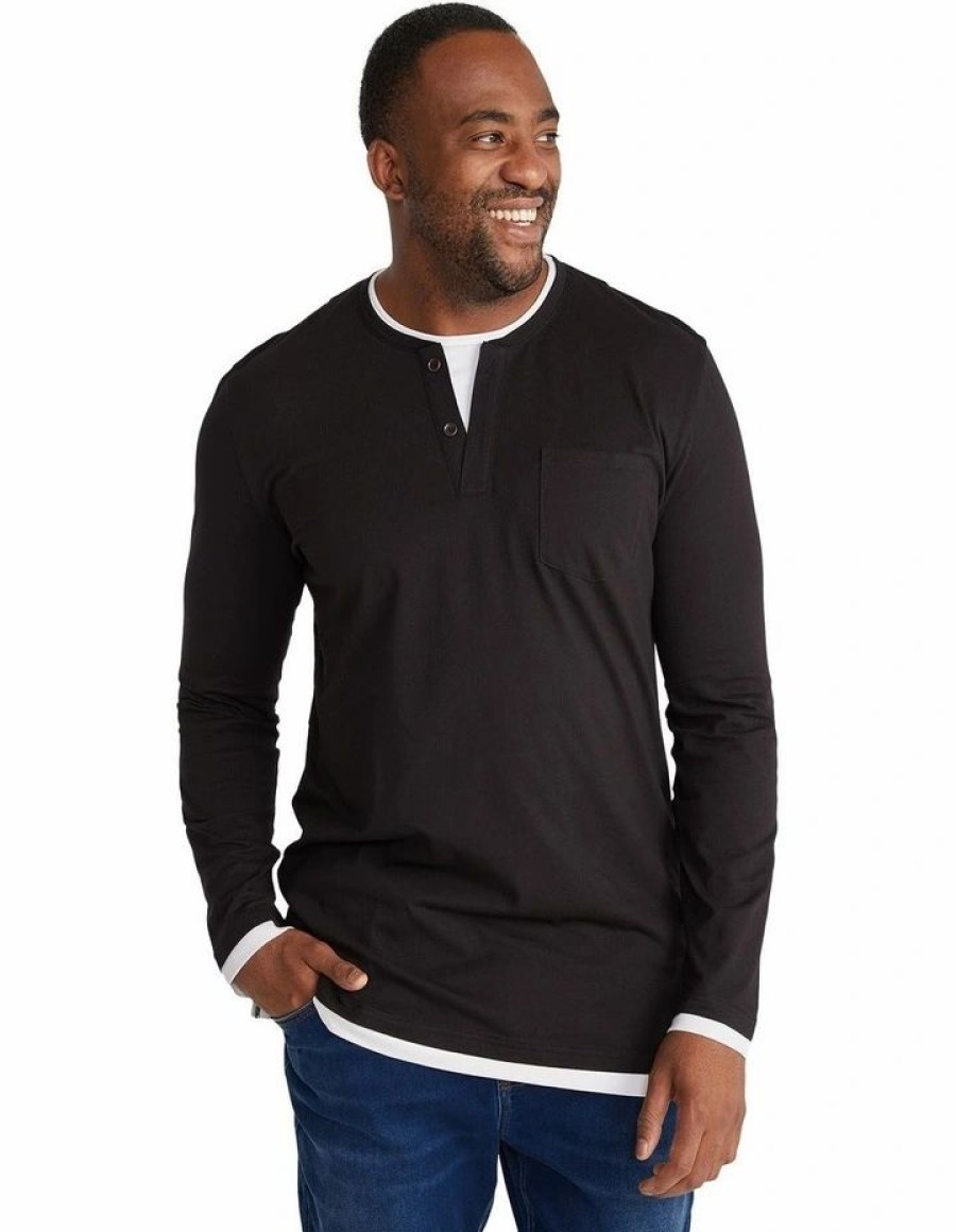 Clothing * | Johnny Bigg Typical Style Henley Long Sleeve Top In Black