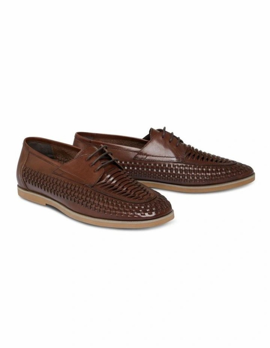 Shoes * | Johnny Bigg Original Styles Leather Woven Lace Up Shoe Chocolate