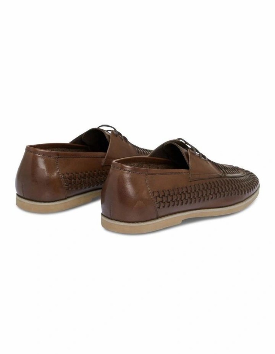 Shoes * | Johnny Bigg Original Styles Leather Woven Lace Up Shoe Chocolate