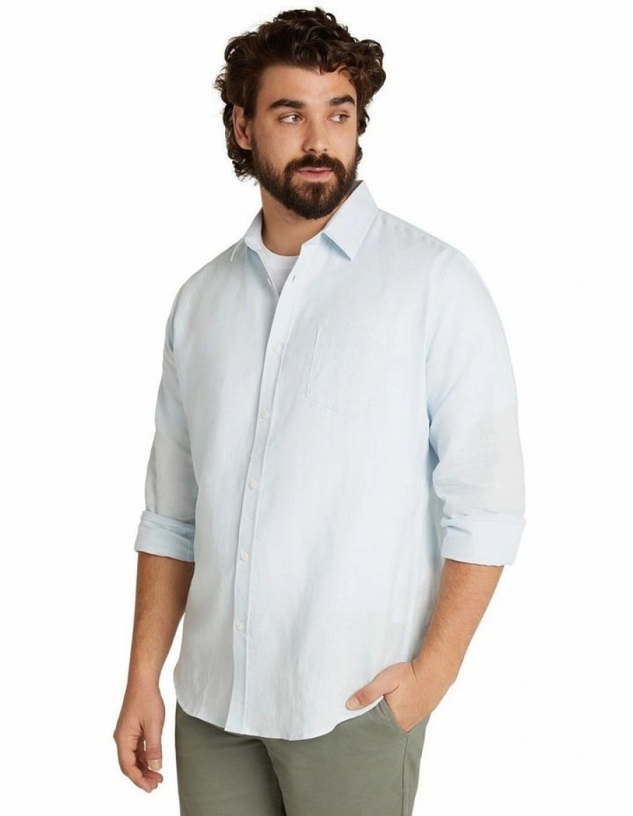 Big & Tall * | Johnny Bigg Official Anders Linen Shirt In Pale Blue