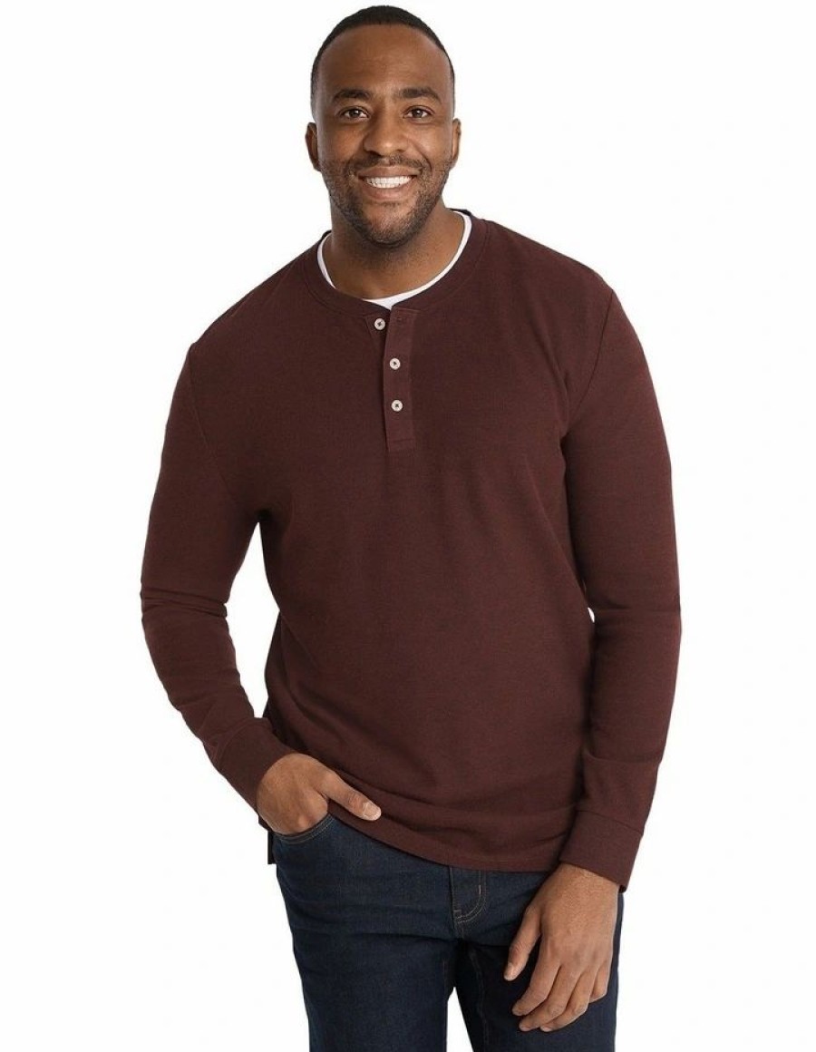 Clothing * | Johnny Bigg Typical Style Waffle Henley Long Sleeve Top In Red Burgundy