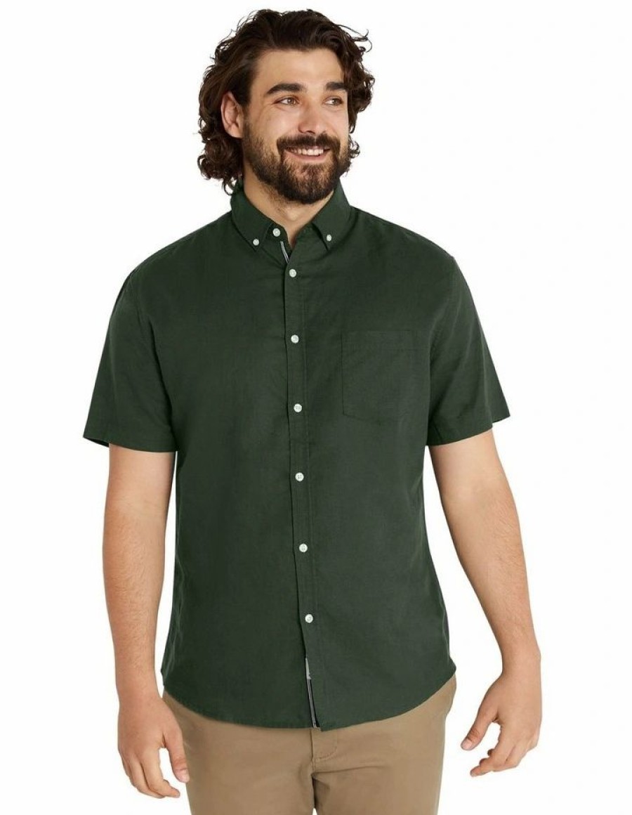 Big & Tall * | Johnny Bigg Official Fresno Linen Blend Shirt In Green Forest