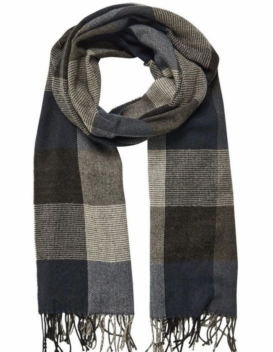 Accessories * | Johnny Bigg Cheaper Tonal Check Woven Scarf In Denim