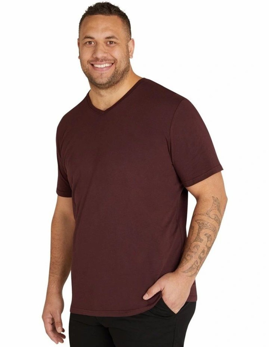 Clothing * | Johnny Bigg Hot Sell Essential V Neck Tee In Burgundy