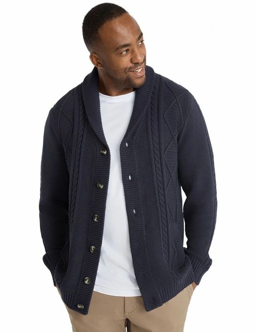 Big & Tall * | Johnny Bigg Hot Sell Harrington Cable Cardigan In Navy