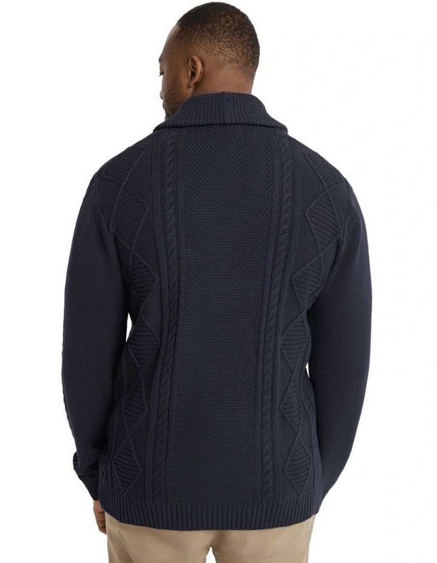 Big & Tall * | Johnny Bigg Hot Sell Harrington Cable Cardigan In Navy