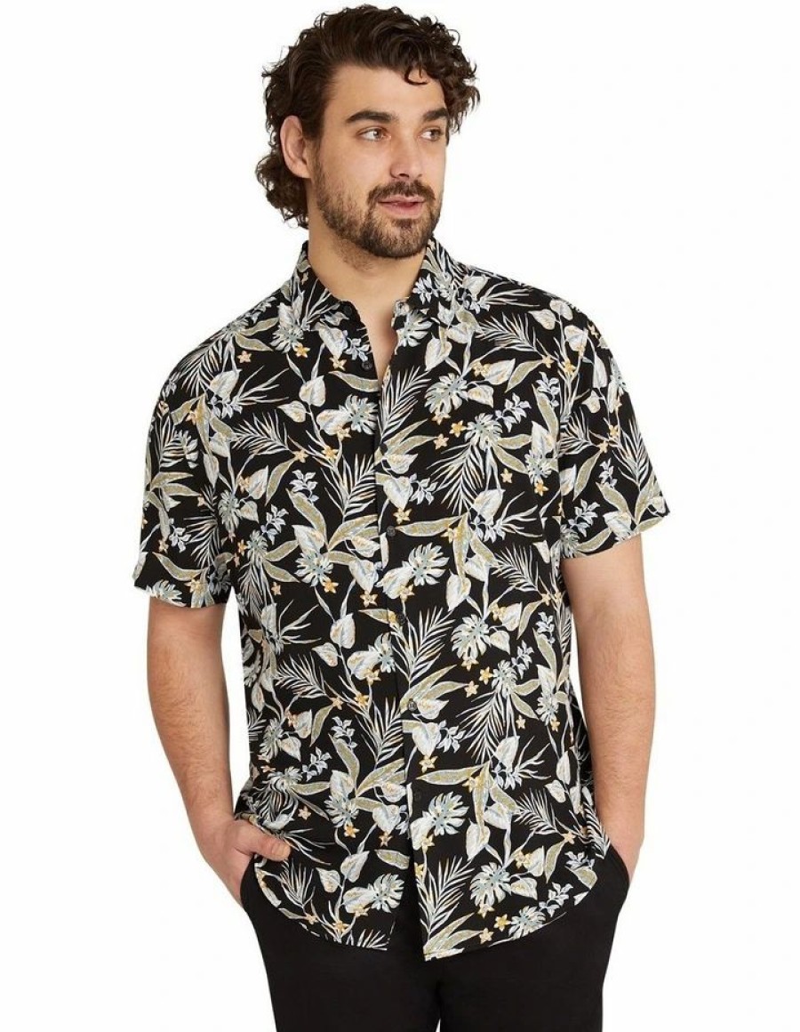 Big & Tall * | Johnny Bigg Clearance Tropics Print Shirt In Black