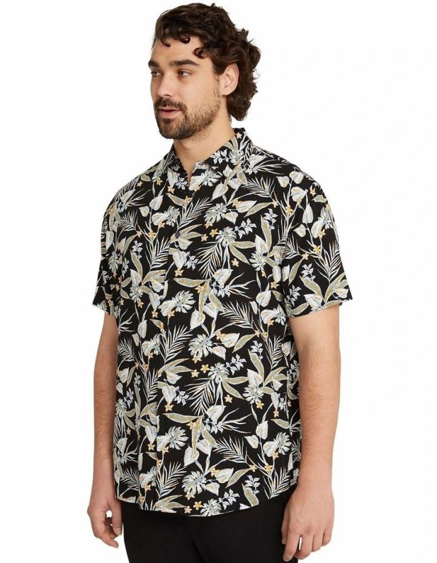 Big & Tall * | Johnny Bigg Clearance Tropics Print Shirt In Black