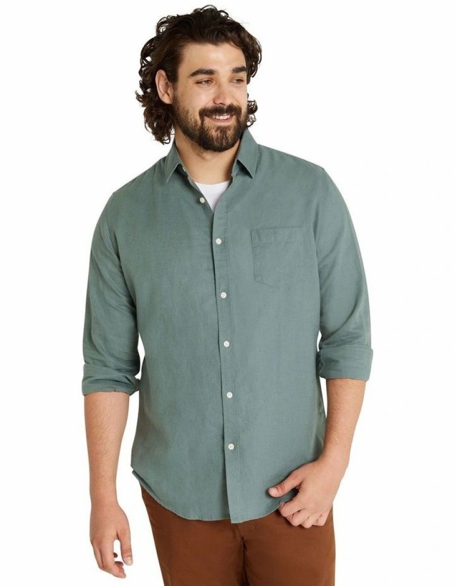 Big & Tall * | Johnny Bigg Less Expensive Anders Linen Shirt In Green Thyme