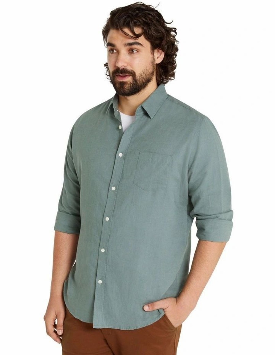 Big & Tall * | Johnny Bigg Less Expensive Anders Linen Shirt In Green Thyme