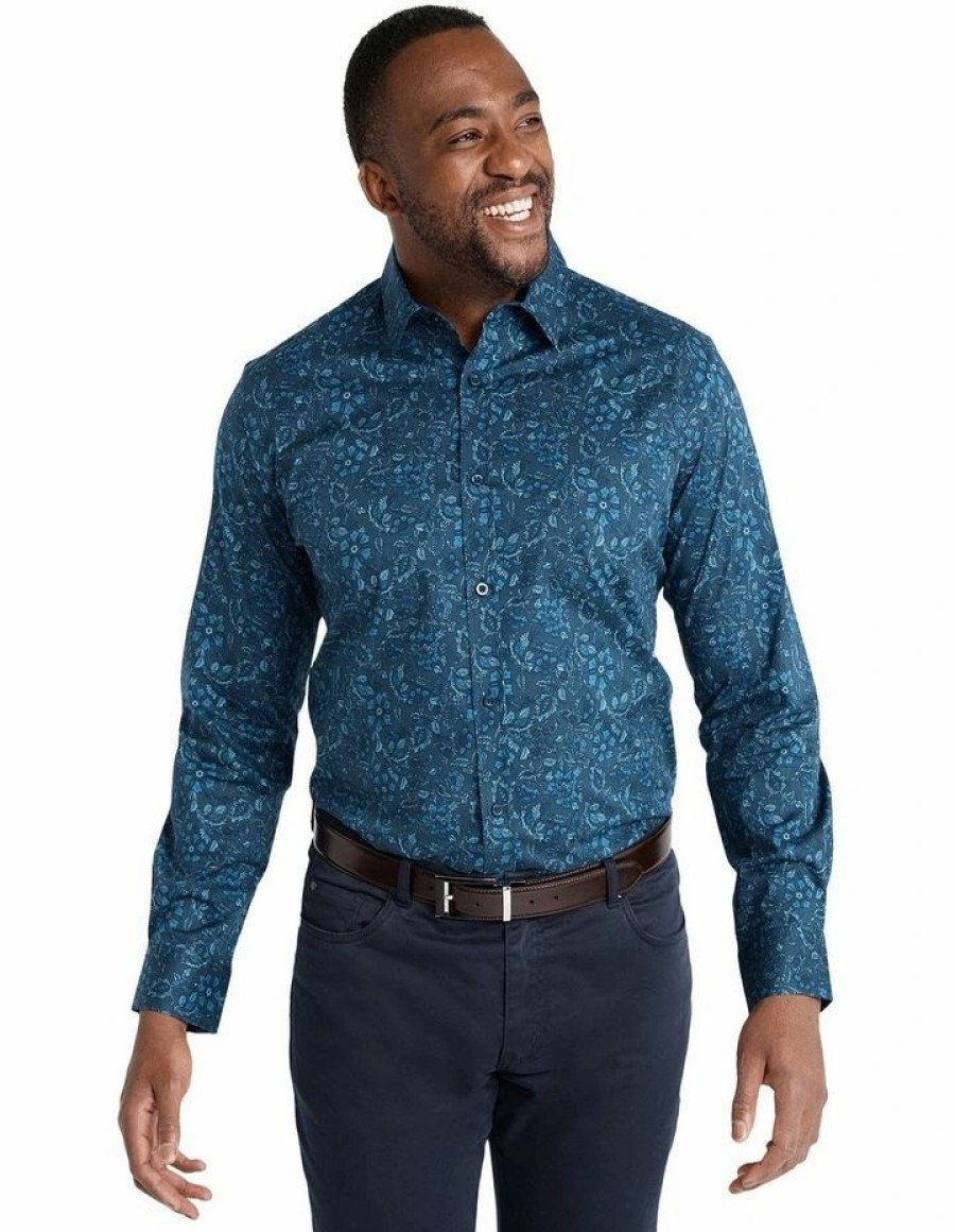 Suiting & Occasionwear * | Johnny Bigg Bestsellers Sawyer Paisley Print Stretch Shirt In Navy