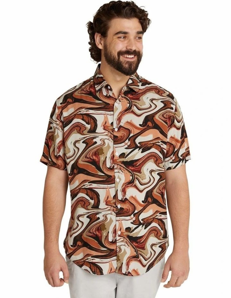 Big & Tall * | Johnny Bigg Official Marble Print Shirt In Rust