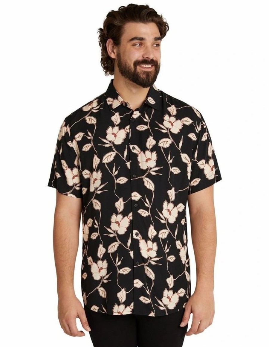 Big & Tall * | Johnny Bigg Classical Brixton Floral Print Shirt In Black