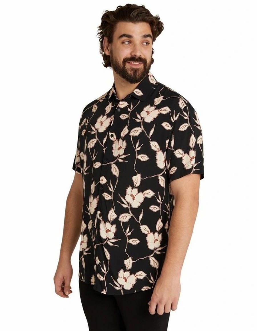 Big & Tall * | Johnny Bigg Classical Brixton Floral Print Shirt In Black