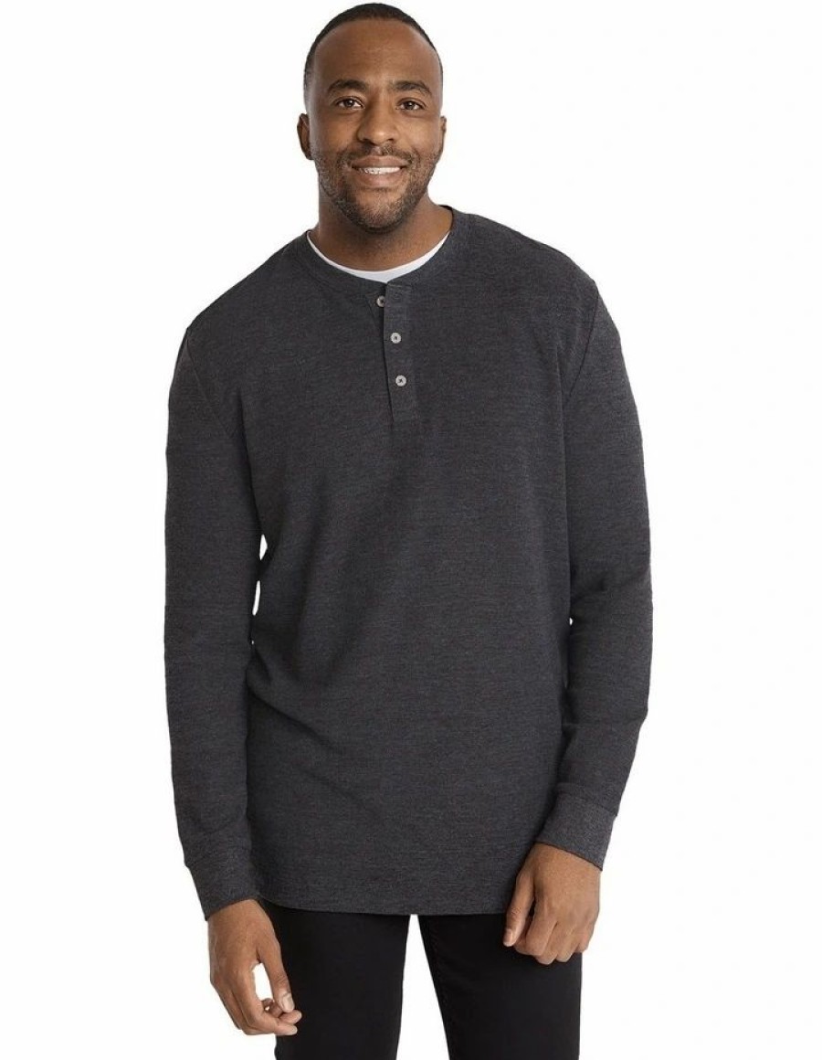 Clothing * | Johnny Bigg Bestsellers Waffle Henley Long Sleeve Top In Grey Charcoal