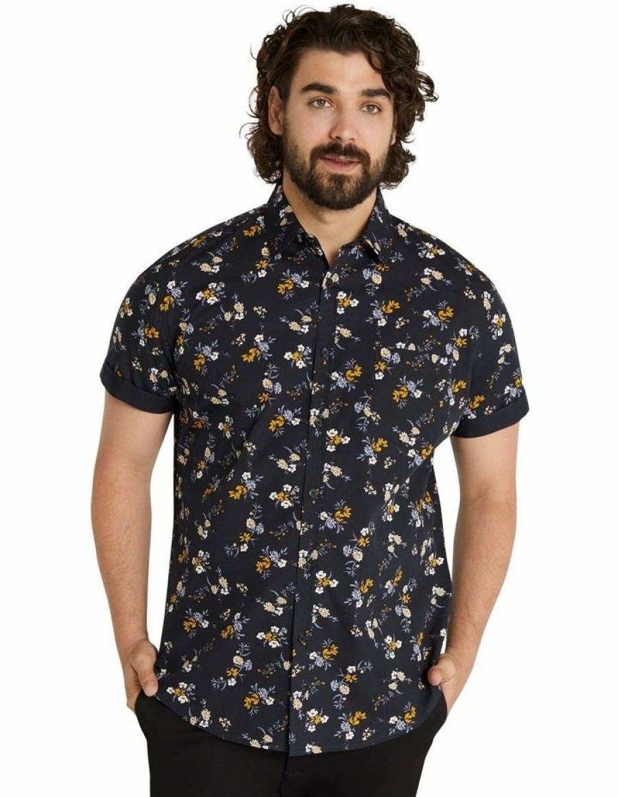 Big & Tall * | Johnny Bigg New Leon Floral Print Shirt In Black