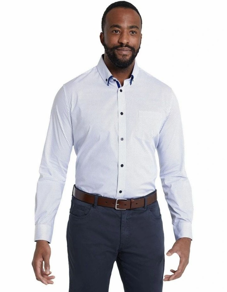 Suiting & Occasionwear * | Johnny Bigg Original The Goldman Print Stretch Long Sleeve Shirt White