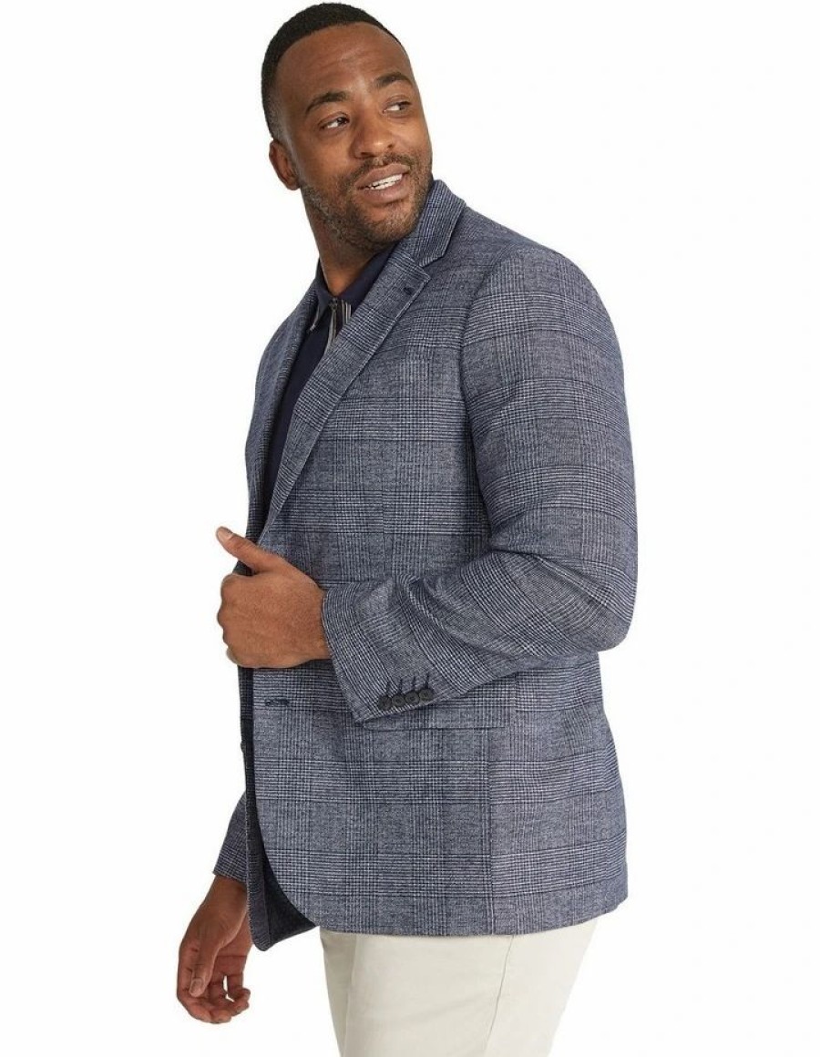 Big & Tall * | Johnny Bigg New Elio Check Stretch Blazer In Blue Navy