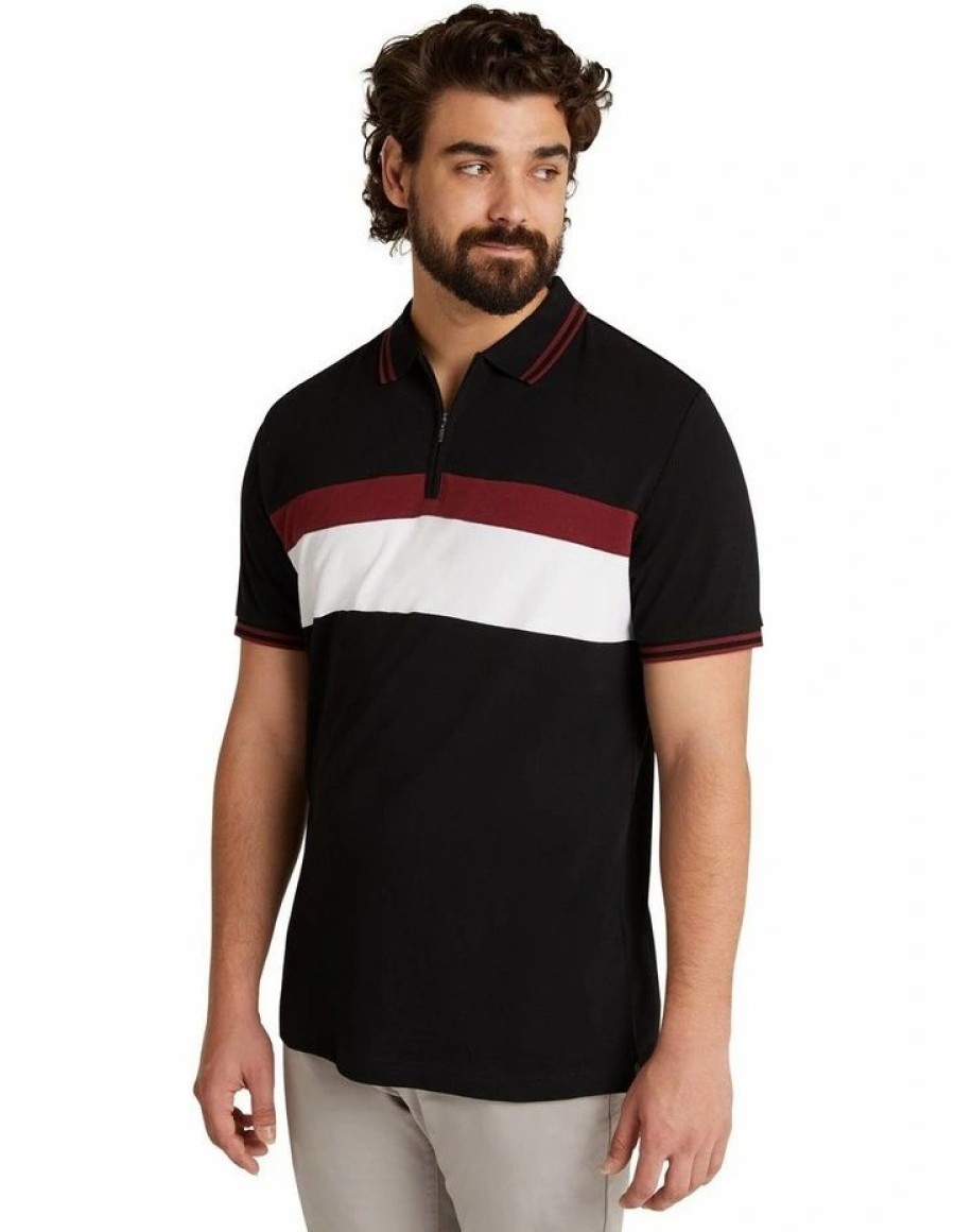 Clothing * | Johnny Bigg New Kendall Splice Zip Neck Polo In Merlot