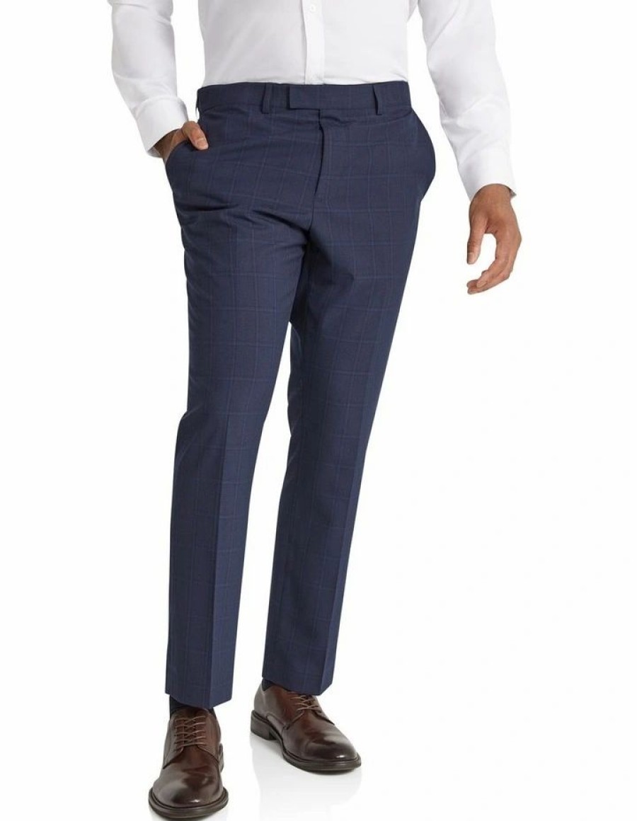 Suiting & Occasionwear * | Johnny Bigg Premium Damon Check Slim Dress Pant In Blue Navy