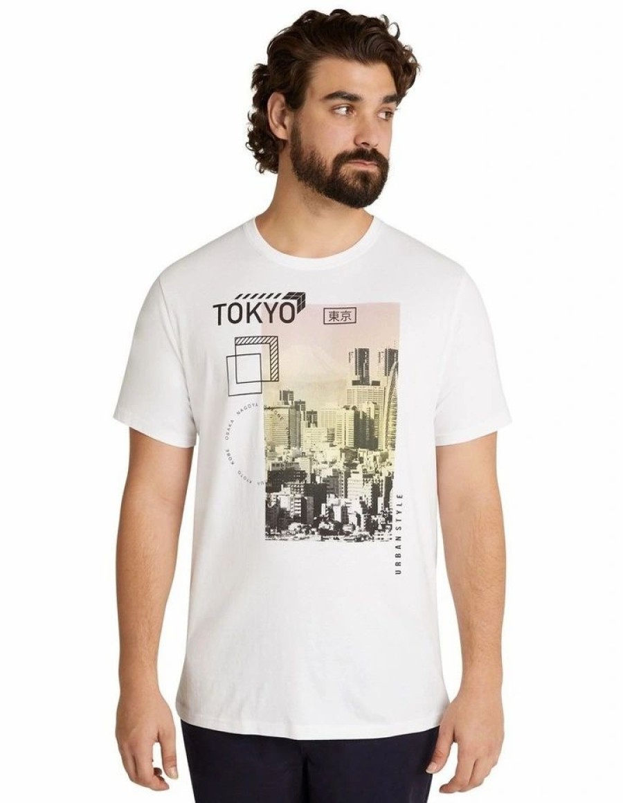 Clothing * | Johnny Bigg Clearance Tokyo Print Crew Neck Tee In White