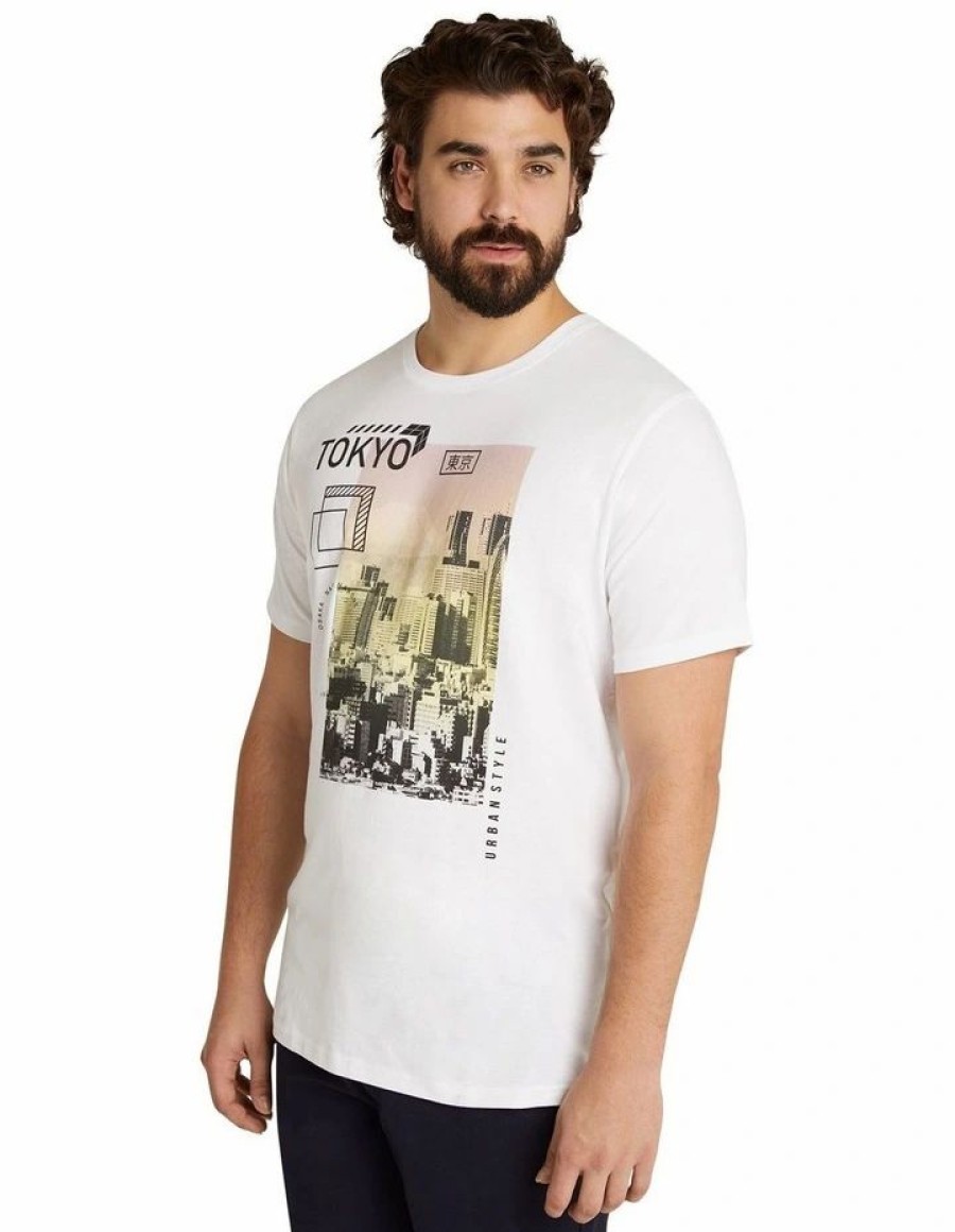 Clothing * | Johnny Bigg Clearance Tokyo Print Crew Neck Tee In White