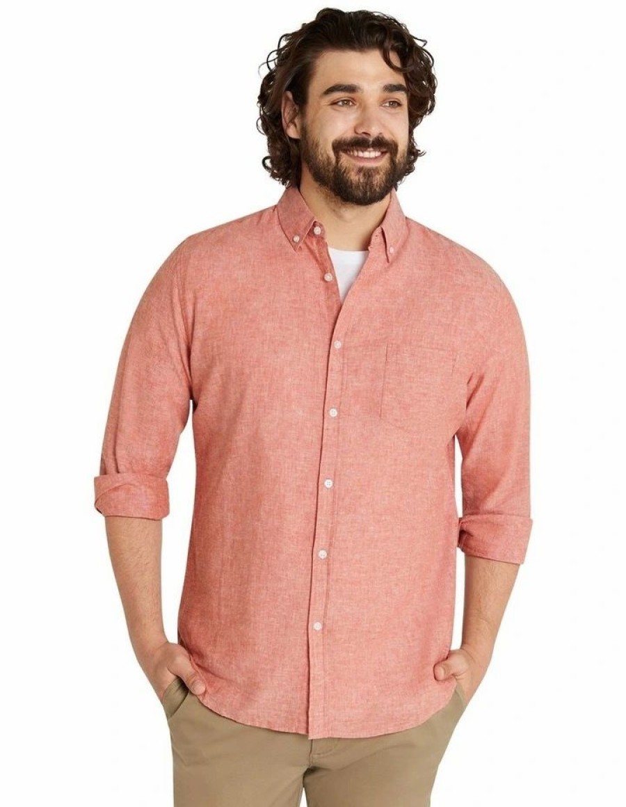 Big & Tall * | Johnny Bigg Cheap Serge Linen Blend Shirt In Coral