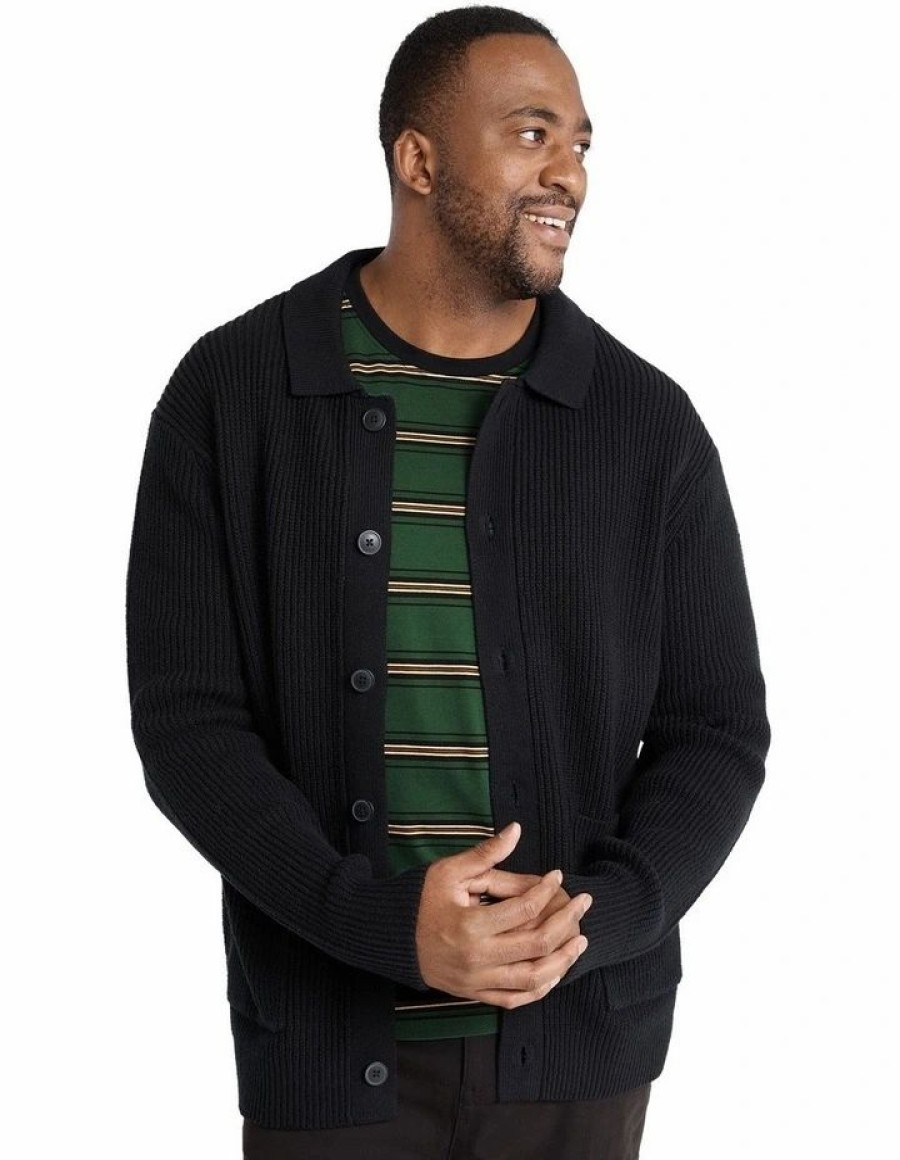 Big & Tall * | Johnny Bigg Cheaper Sampson Chunky Rib Cardigan In Black