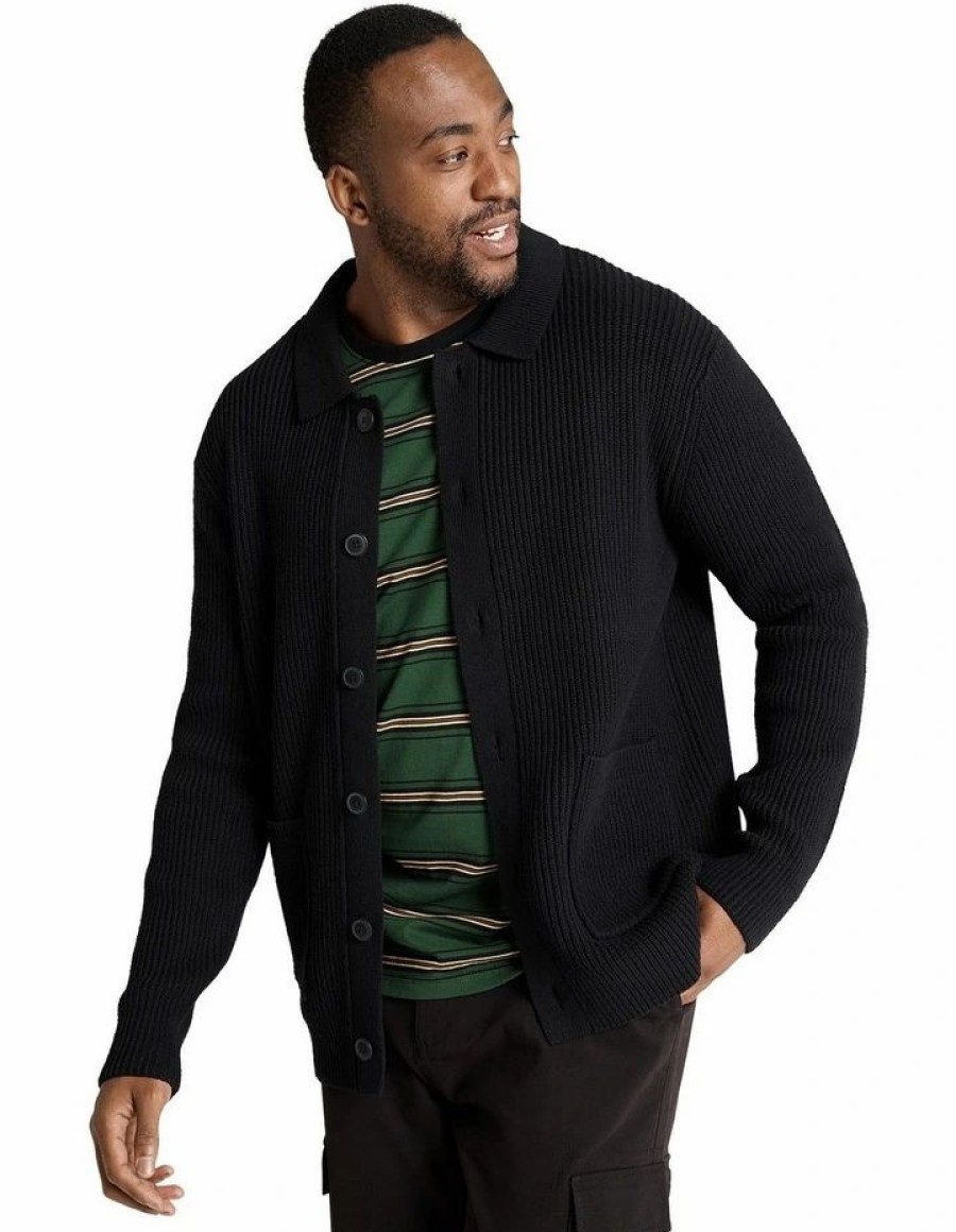 Big & Tall * | Johnny Bigg Cheaper Sampson Chunky Rib Cardigan In Black