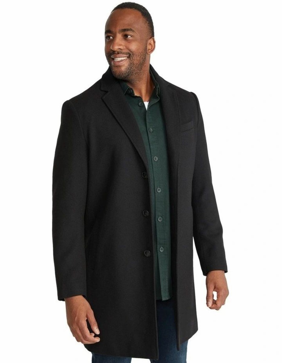 Big & Tall * | Johnny Bigg Hot Sell Brentford Wool Overcoat In Black