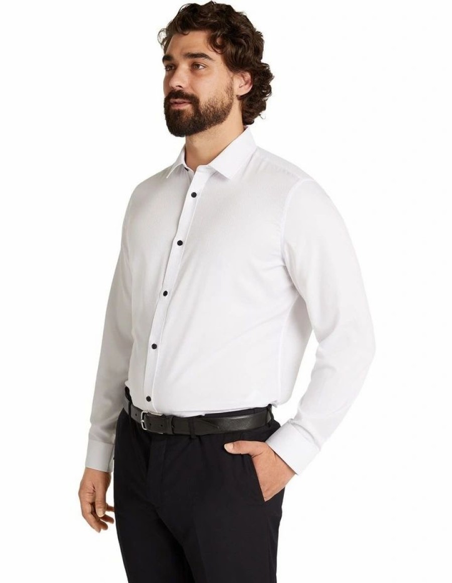 Suiting & Occasionwear * | Johnny Bigg New Washington Textured Bamboo Blend Shirt In White