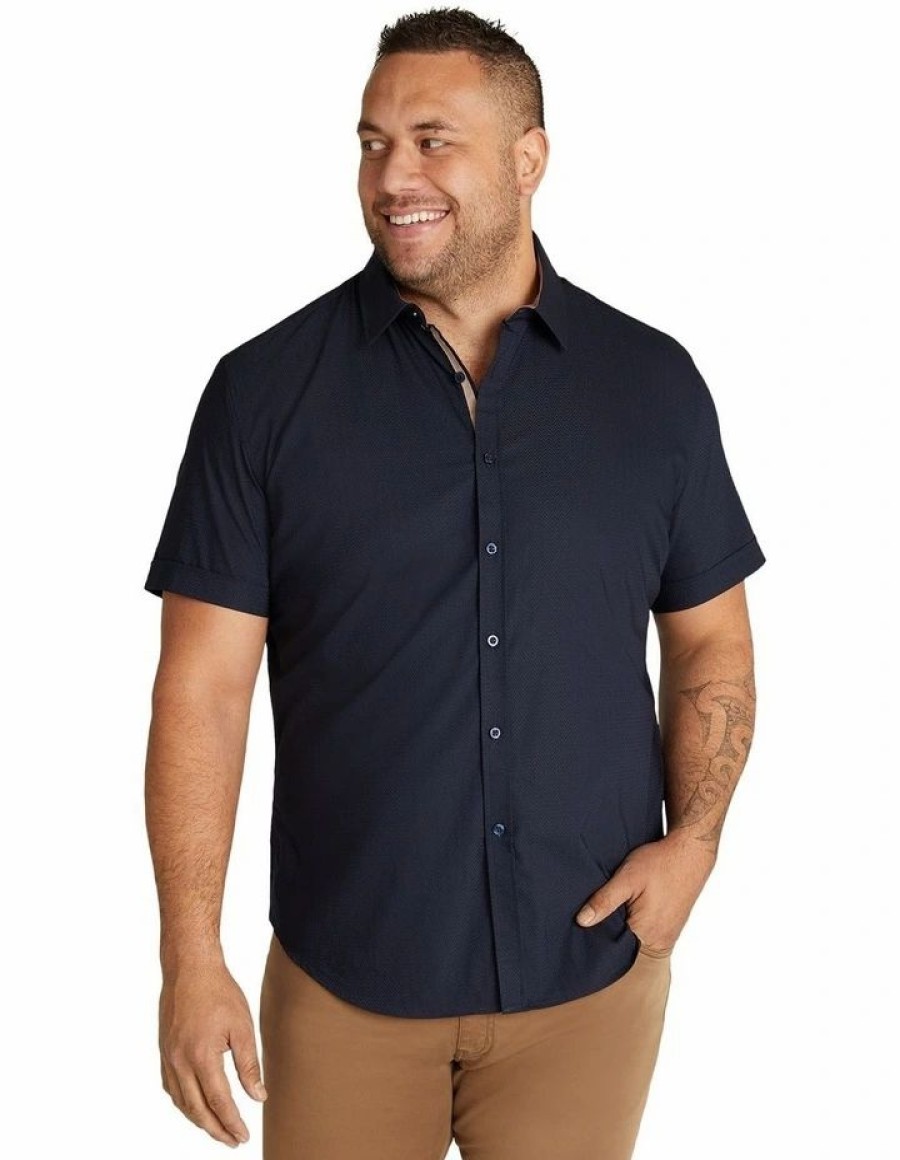 Big & Tall * | Johnny Bigg Official Emile Textured Stretch Shirt In Navy