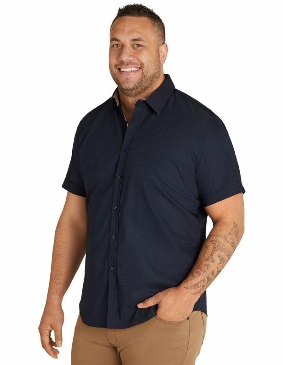 Big & Tall * | Johnny Bigg Official Emile Textured Stretch Shirt In Navy