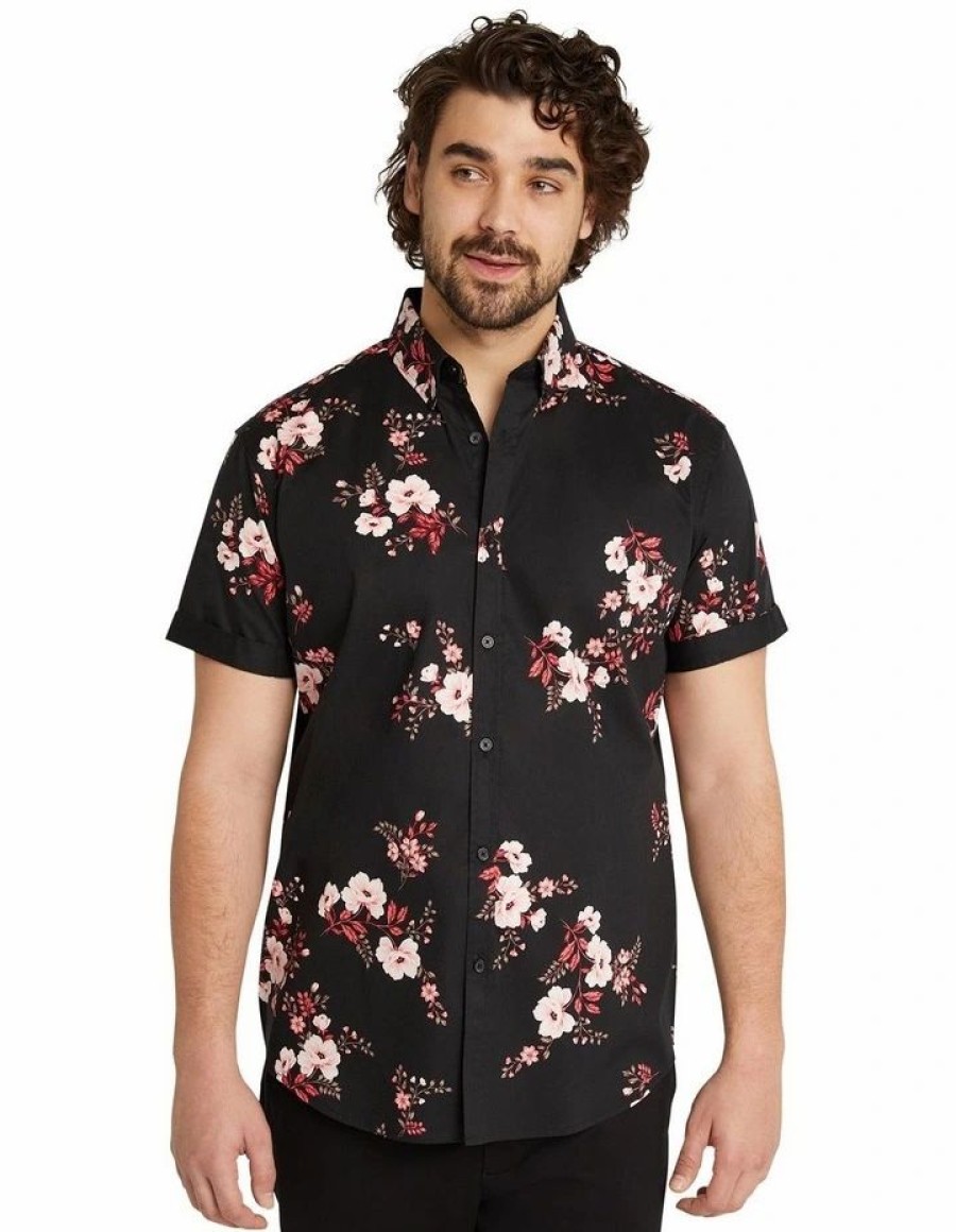 Big & Tall * | Johnny Bigg Typical Style Clive Floral Print Stretch Shirt In Black