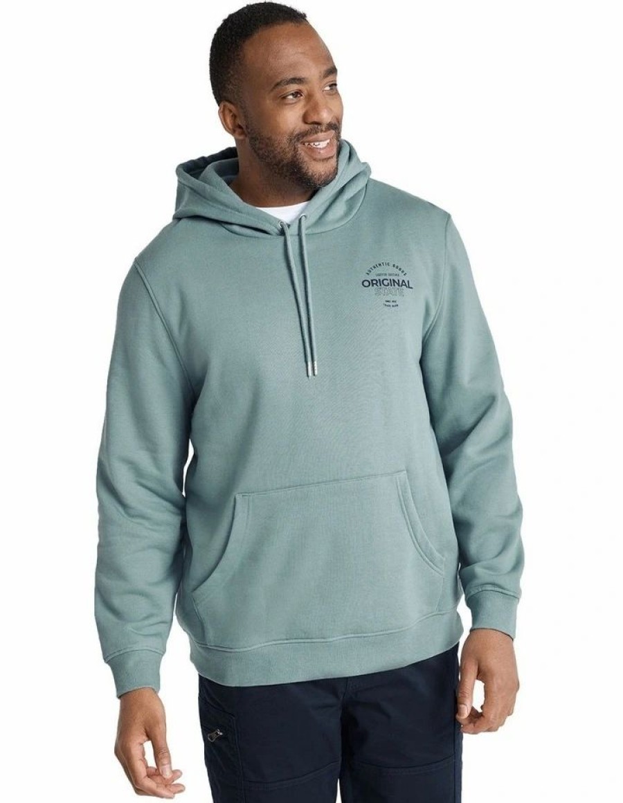 Big & Tall * | Johnny Bigg New Original State Print Hoodie In Blue Dusty Blue