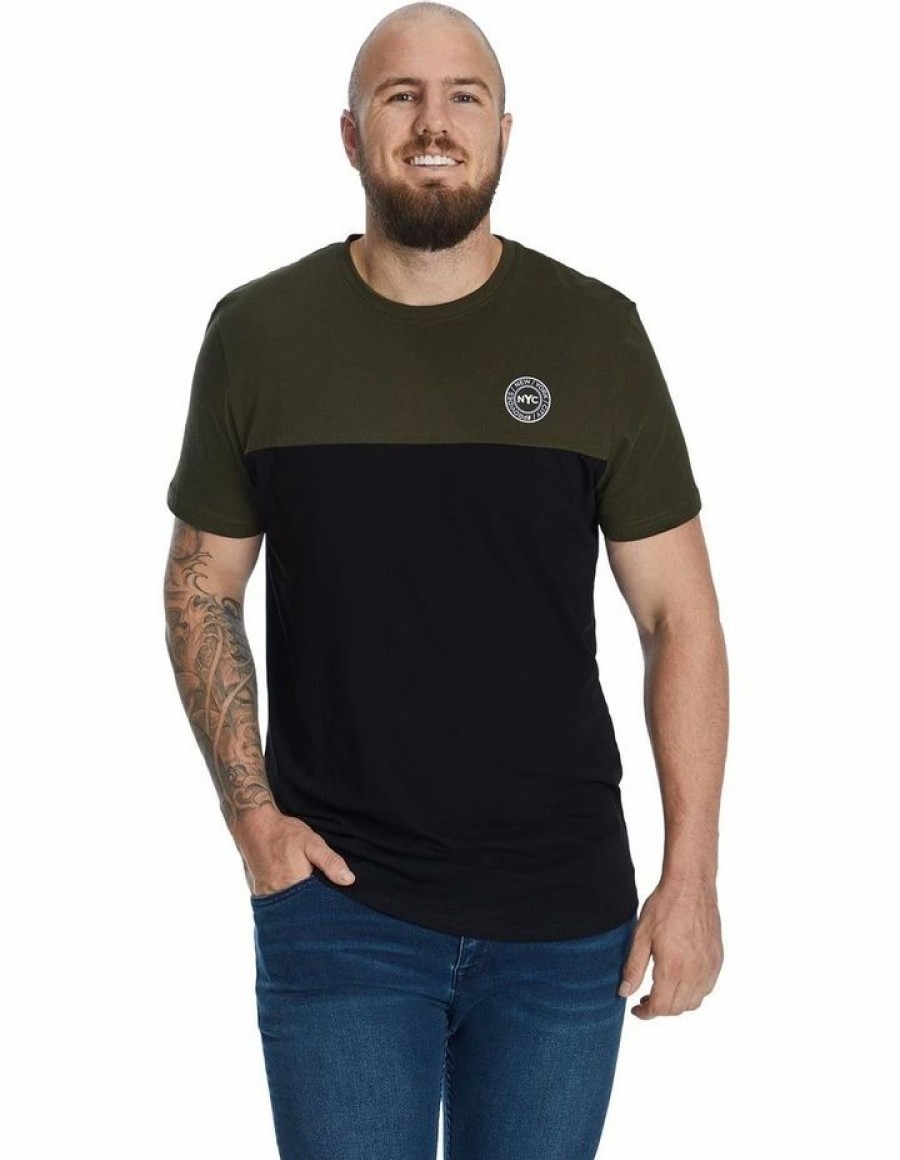 Clothing * | Johnny Bigg Less Expensive New York Splice Longline Scoop Tee Khaki