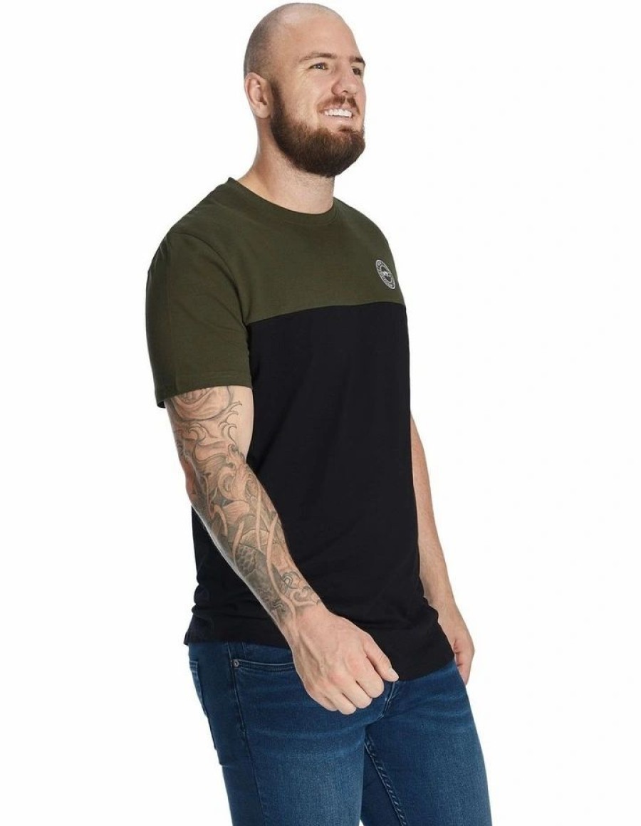 Clothing * | Johnny Bigg Less Expensive New York Splice Longline Scoop Tee Khaki